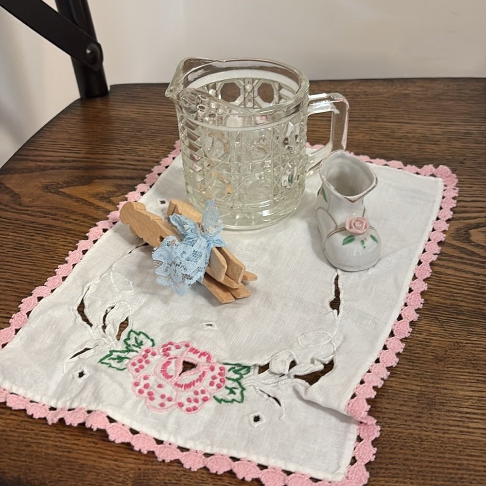 Romantic Glass Creamer ceramic shoe vignette